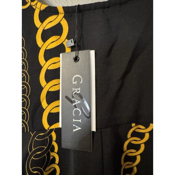 New Gracia Unbalanced Black Gold Chain Print L Large Relaxed Fit Washable - Picture 7 of 8